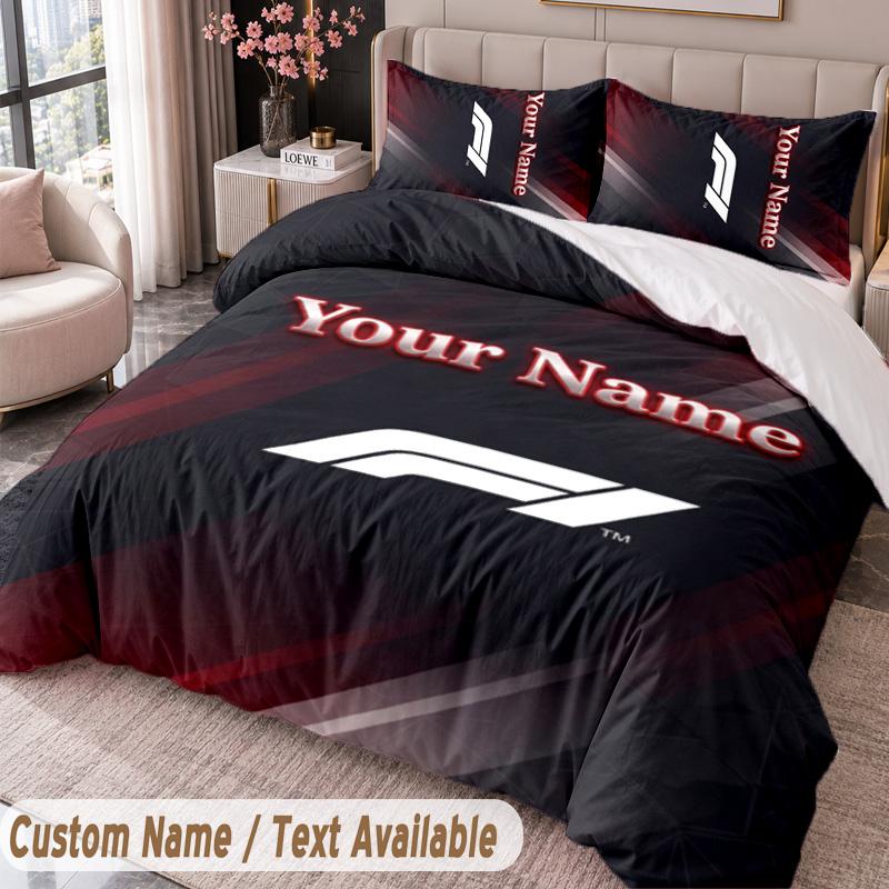 F1 Printed Bedding Set Custom Name Text 1 Duvet Cover 2 Pillowcases For Bedroom