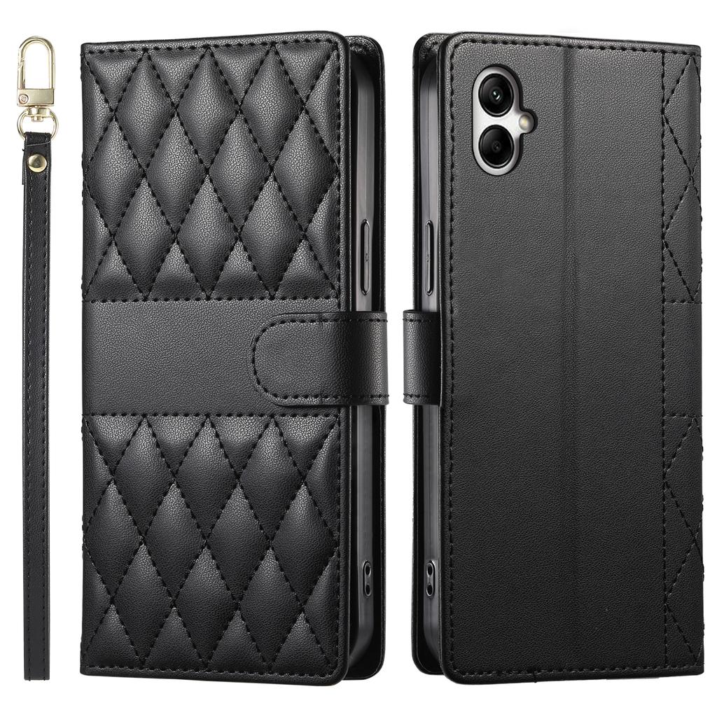 For Samsung Galaxy A05 4G Case Rhombus Stitching Wallet Stand Leather Phone Cover with Long/Short Strap