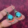Turquoise & Coral 925 Solid Sterling Silver Earrings, Handmade Gemstone Nepali Earrings Jewelry, Gifts For Wife Brand New Earrings