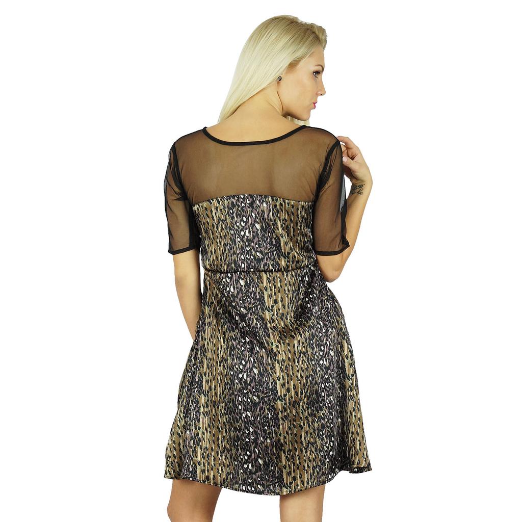 Bimba Женское короткое атласное платье с сетчатыми рукавами Shift Chik Dress