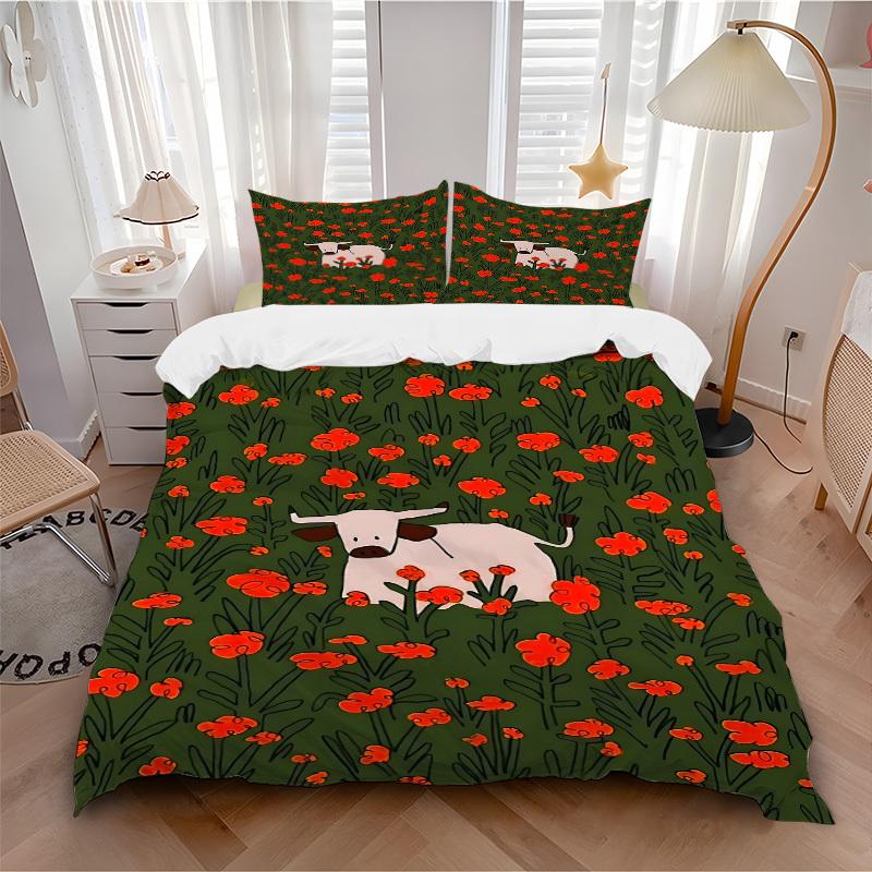 3pcs Cow Print Bedding Set, Ideal for Home Use, Suitable for Bedroom Decor (1*Duvet Cover + 1/2*Pillowcases, No Core) yy250821219