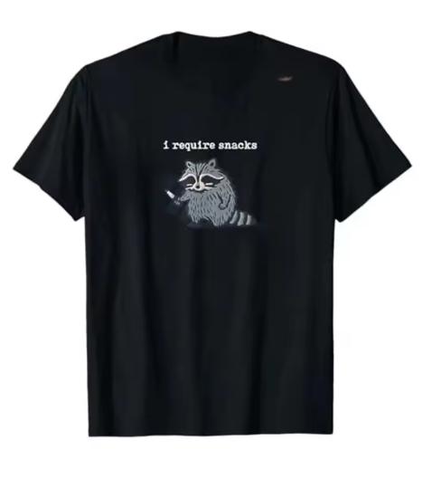 I Require Snacks Raccoon TShirt Humor Funny Cute Animal Print Y2k Design Tees Graphic Outfit Short Sleeve Blouses Novelty Gift
