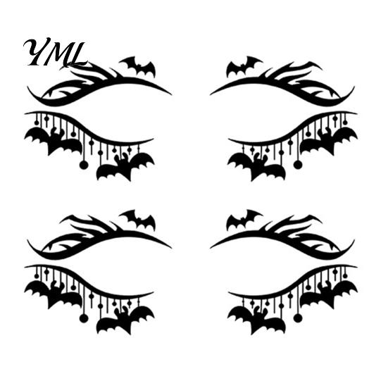 Skin Friendly Eye Makeup 2 Pairs Halloween Tattoo Stickers, Waterproof Temporary Face Decals with for Parties Pumpkin Bat Spider Web, Easy Apply