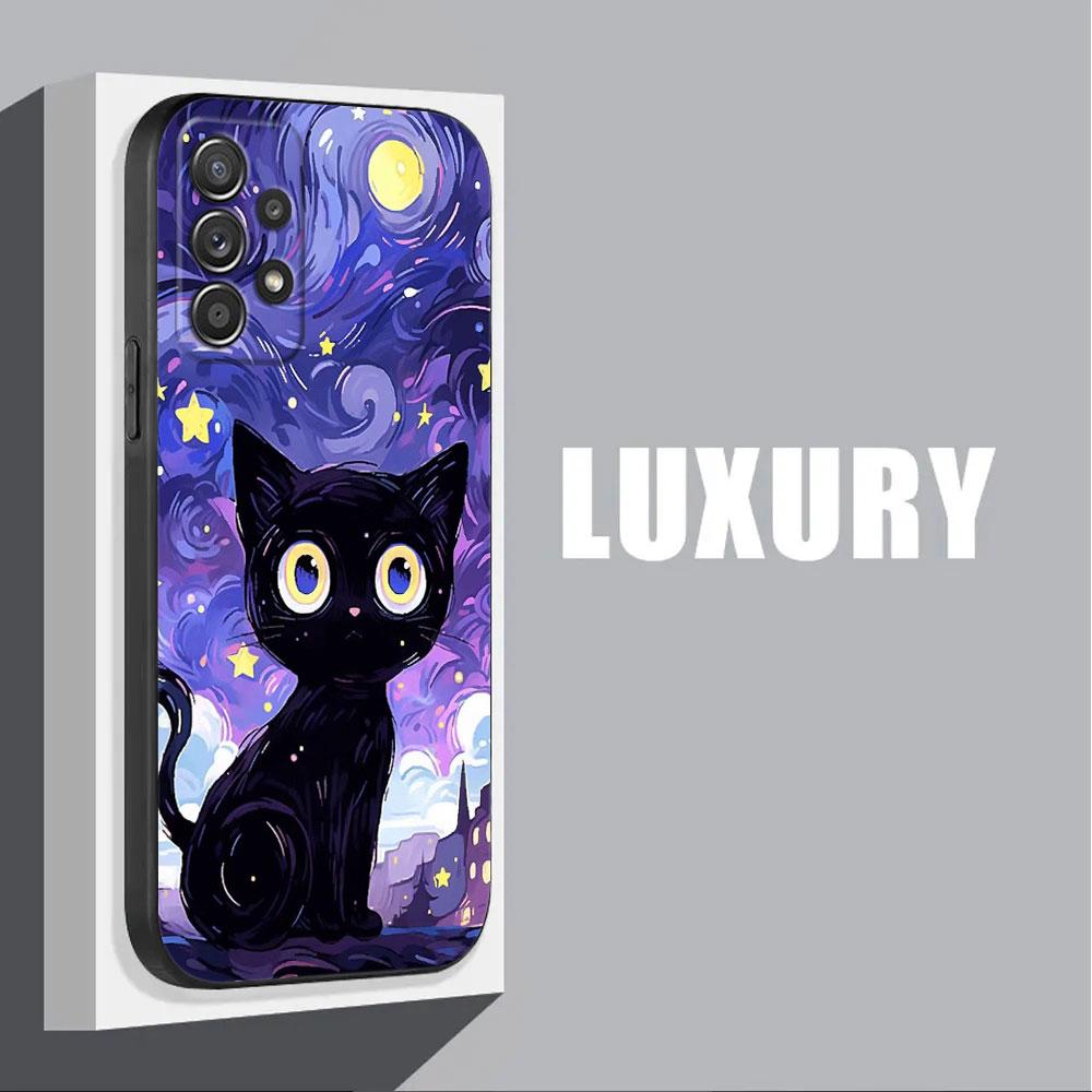 Кот Ван Гог Звездное небо Для Samsung Galaxy A55 Чехол A54 A52S A53 5G A51 A34 A35 A33 A32 A50 A72 A71 A30 A7 2018 Чехлы Мягкая обложка