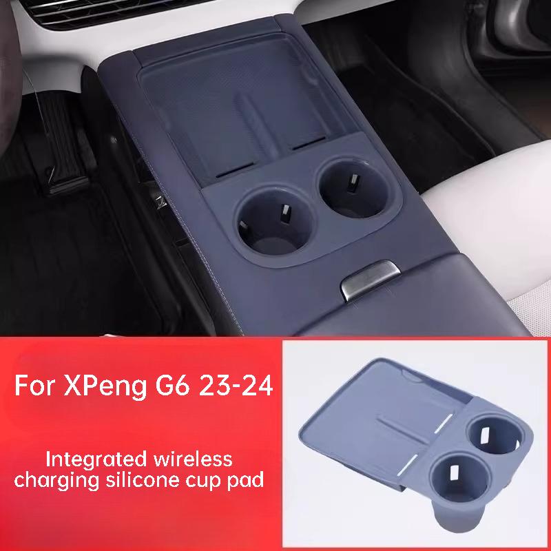 For XPeng G6 23-25 Center Console Wireless Charging Pad Silicone Cup Holder Mat Anti Slip Interior Modification Accessories