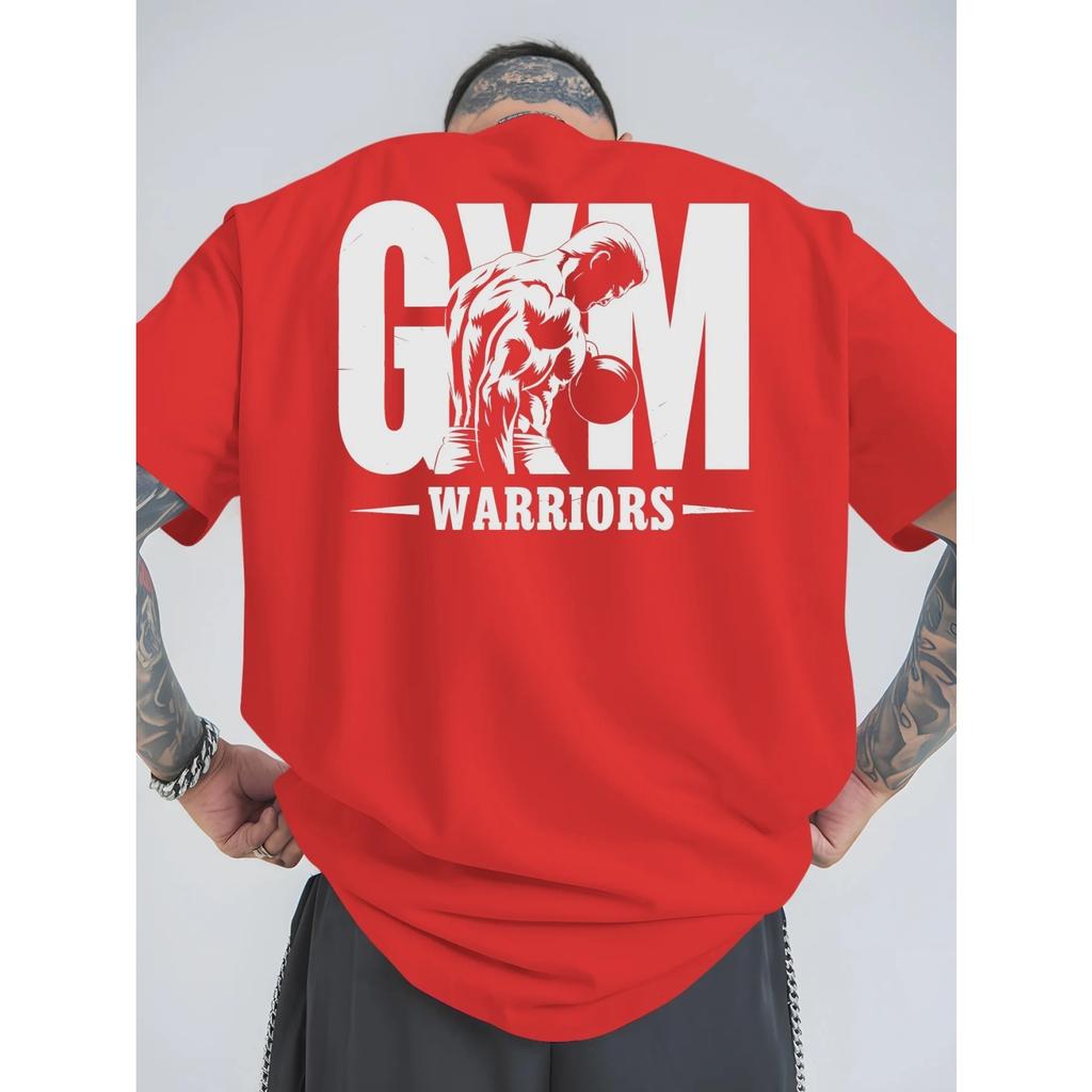 Gym Warriors Мужская хлопковая футболка Летняя с коротким рукавом Спортивный уличный стиль Красный