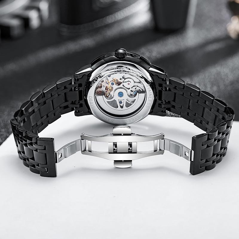 Tourbillon Moon Phase Wristwatch Luxury Hollow 3ATM Waterproof Stainless Steel Men Automatic Mechanical Watches Relojes Hombre