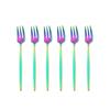 6 шт. цветной набор вилок, чайный торт, вилка для закусок, столовые приборы, столовые приборы, матовая посуда из нержавеющей стали, десертная фруктовая вилка, набор столового серебра