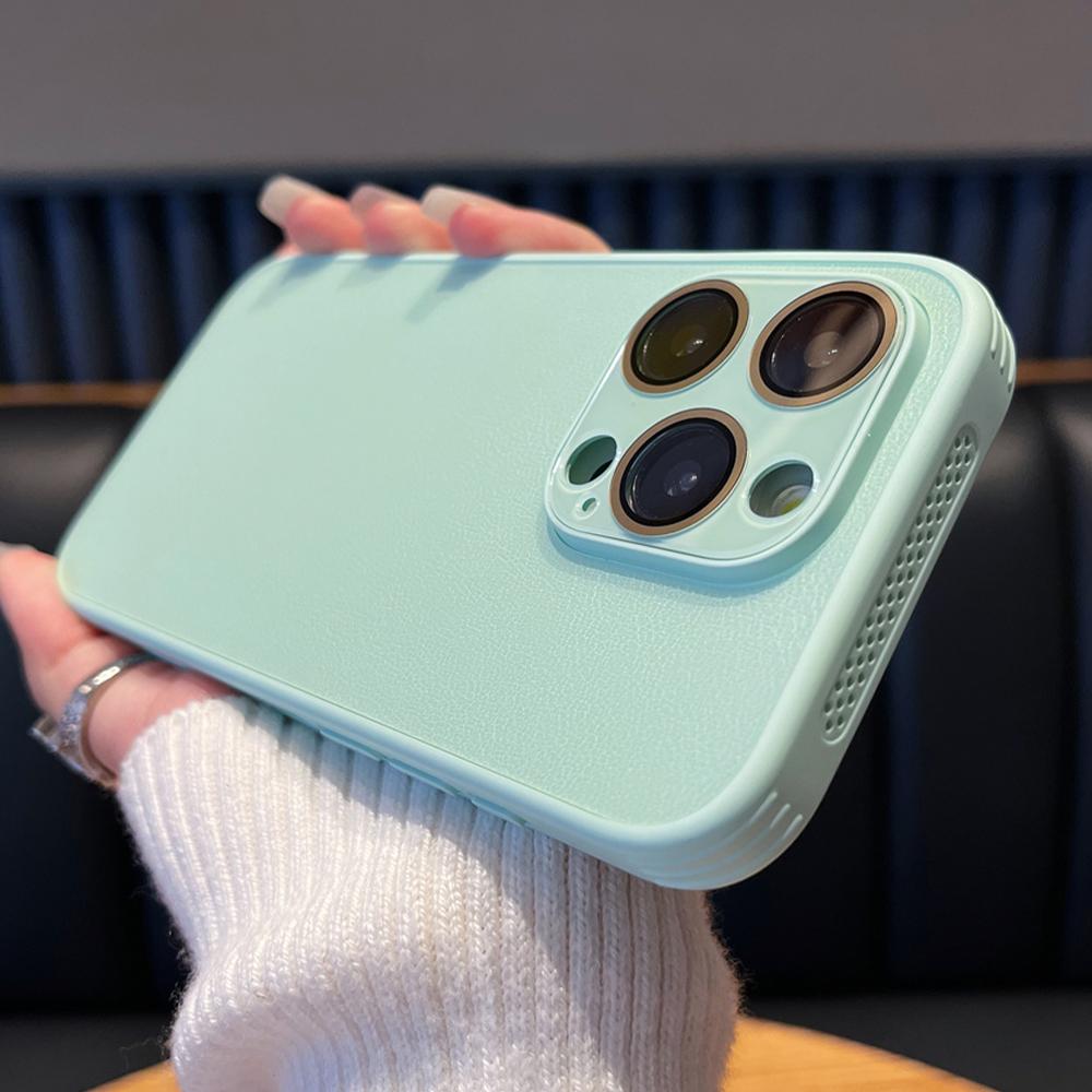 Роскошный кожаный охлаждающий чехол для телефона с узором личи для iPhone 15 14 13 12 Pro Max, защита объектива, рассеивающая тепло крышка