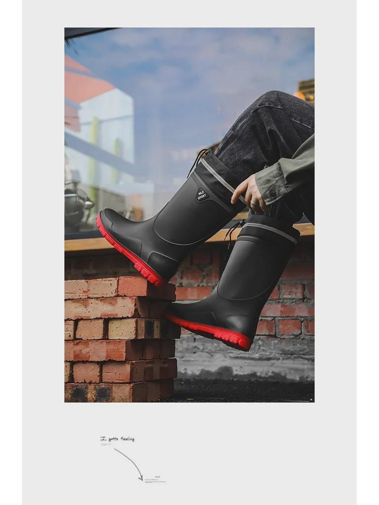 Мужские модные водонепроницаемые нескользящие резиновые дождевые сапоги в корейском стиле для рыбалки и активного отдыха