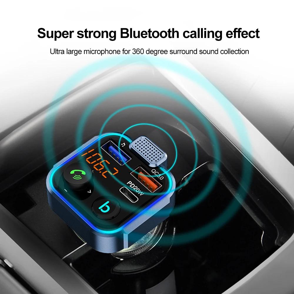 Bluetooth 5.0 FM-передатчик для автомобиля, более мощный, с двумя микрофонами, звук с глубокими басами, автомобильное зарядное устройство 38 Вт PD&QC3.0, U-диск, AUX, музыкальный адаптер для автомобильного радио