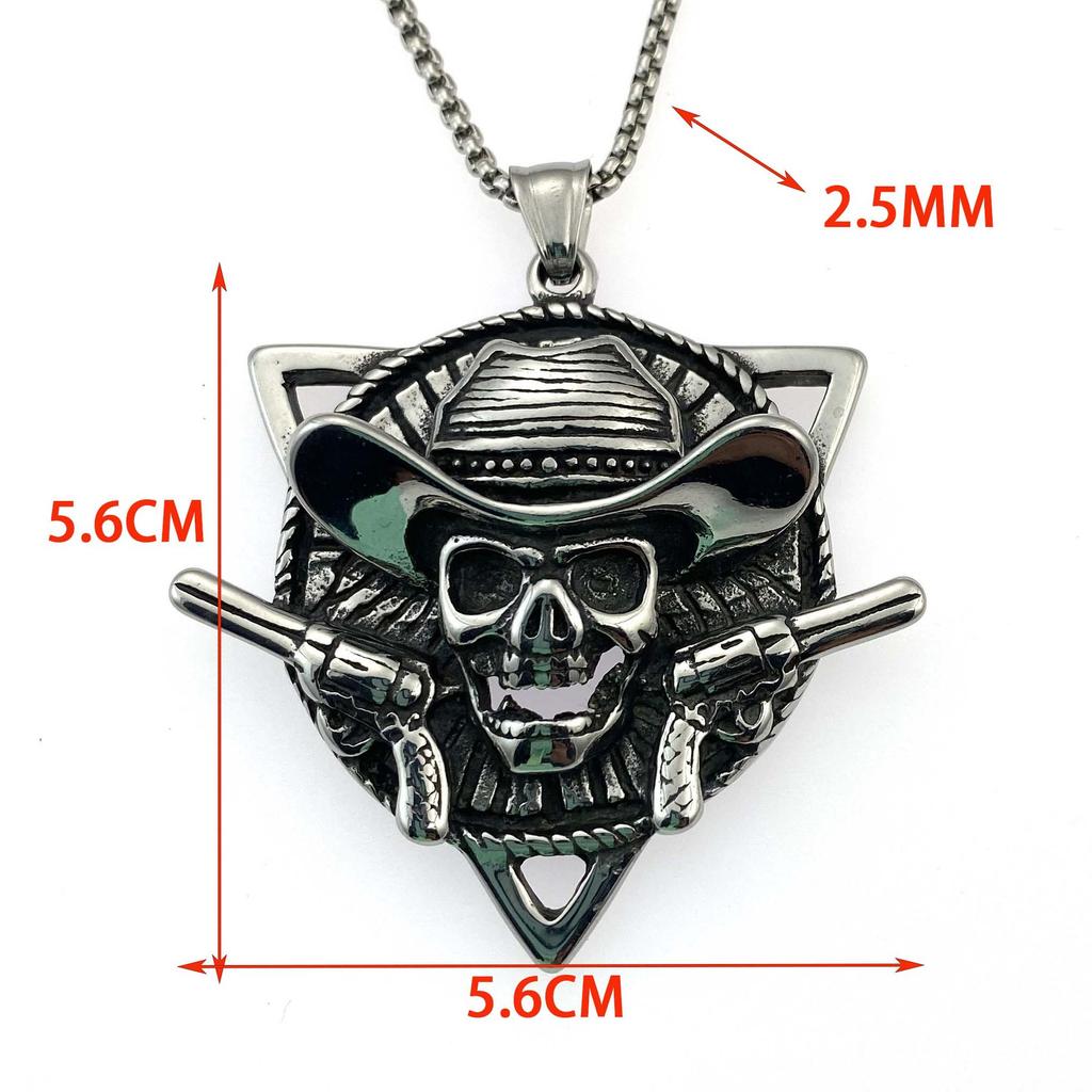 Хэллоуин Двойной Пистолет Нержавеющая Сталь Череп Кулон Личность Панк Ожерелье Винтаж Модный Мужской Ожерелье Подвеска Свитер Цепь