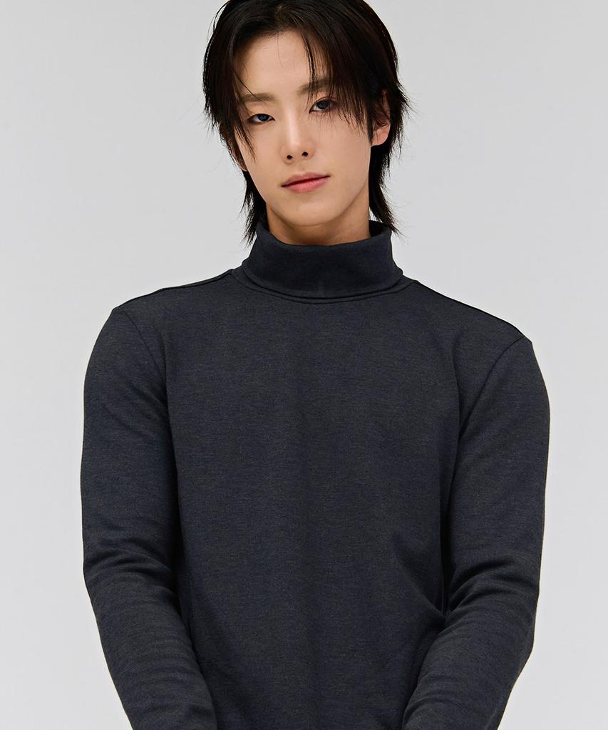 CHASECULT Unisex Essential Turtleneck Fleece Long Sleeve T-Shirt - Charcoal
