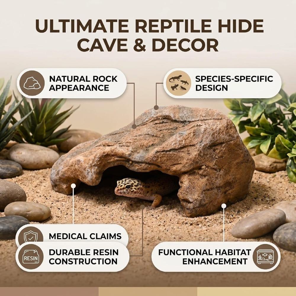 Flat Base Resin Rock Simulation Resin Reptile Shelter Easy To Clean Hideout Decor Terrarium Setup