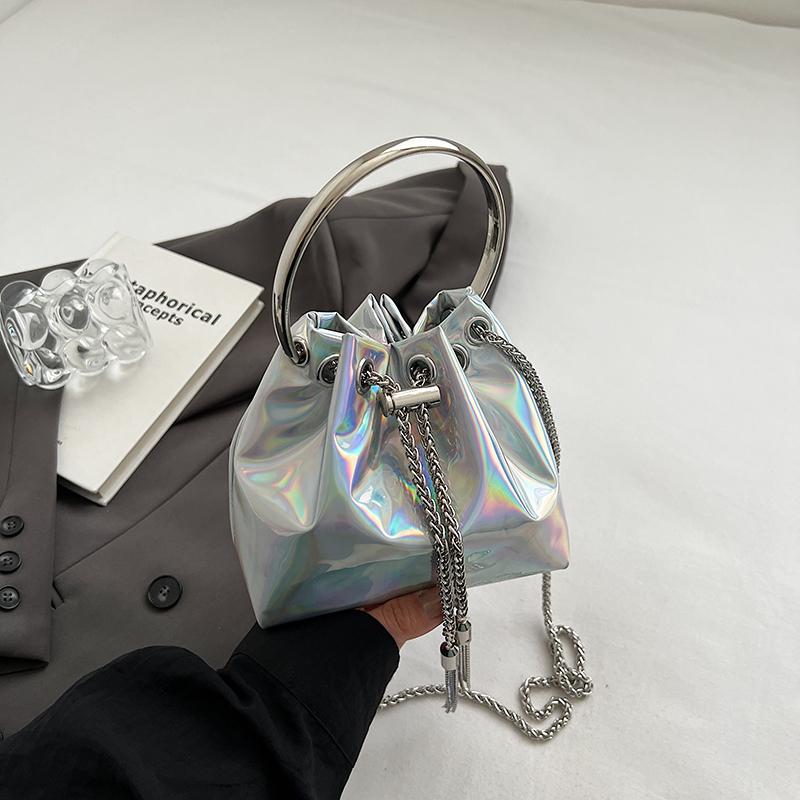 Модная сумка-ведро через плечо с цепочкой для женщин, летняя новая уникальная круглая ручка, дизайн из искусственной кожи, сумка на одно плечо