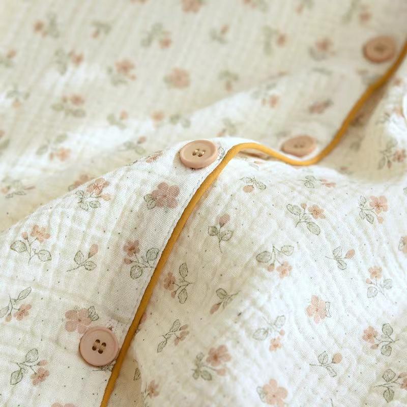 Женская пижама, комплект из 2 предметов, 100% хлопок, марля, брюки с длинными рукавами, пижама с цветочным принтом, домашняя одежда, женская пижама, женская одежда для сна