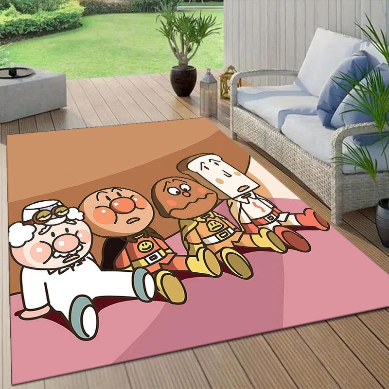 Anpanman Flannel Pattern Square Carpet,Area Rug,Carpet Rug for Living Room Bedroom Sofa Playroom Decor,Non-slip Floor Mat