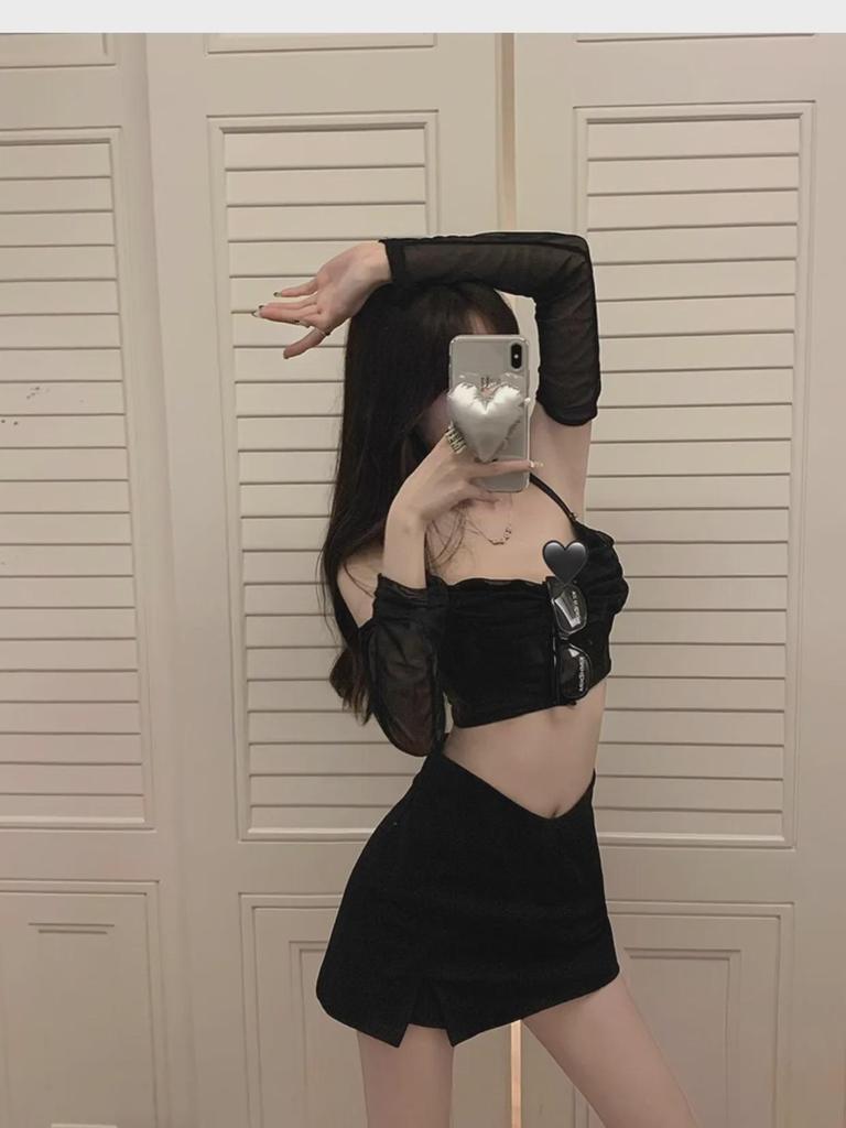 Women's Sexy High Waist Black A-Line Mini Skirt with Slit – Spring Collection