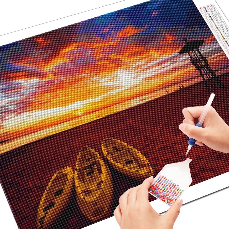 Алмазная картина 5D DIY Приморский Полный дрель Квадратная Алмазная вышивка Закат Картина горный хрусталь Пейзаж Настенный декор