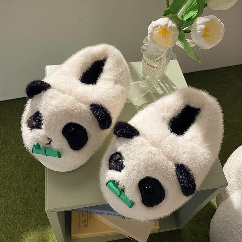 Kawaii тапочки с изображением гигантской панды женские зимние теплые меховые мокасины женские пушистые тапочки с изображением животных женские домашние тапочки меховые мюли