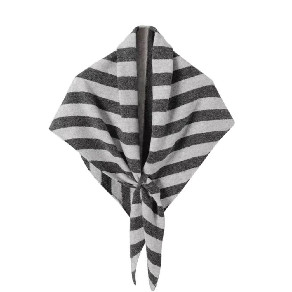 Plush Knitted Triangle Scarf Korean Style Cape Wraps Retro Striped Scarf Autumn Winter