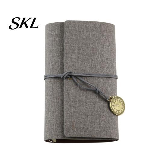 Faux Leather Notebook Writing Journal Notebook, 6 Ring Loose Leaf Binder, 7 Retro Pocket Clock Decoration Inch Diary Sketchbook with Pendant