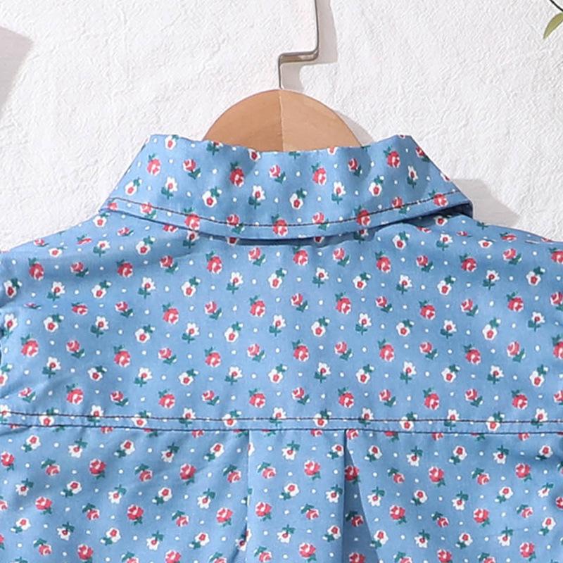 Children's Clothing Girls Suit Summer New Fly-sleeved Printing Short-sleeved Top + Shorts 2pcs