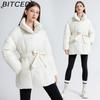 BITCED Укороченная хлопковая куртка Зимняя Свободного кроя Повседневная Теплая Стойка воротник С поясом Хлопковая куртка