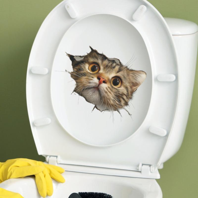 Креативная реалистичная 3D наклейка на унитаз с милым котом Vision, забавная наклейка с изображением животных для ванной комнаты, декор крышки унитаза, самоклеящаяся ПВХ, водонепроницаемая картина