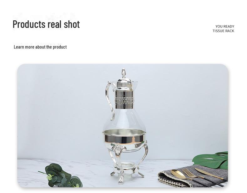 Юго-Восточная Азия Ретро Металлический Кофейник Набор: Зеркальная отделка из 3 частей с подогреваемым стеклянным горшком