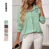 Women Casual Loose Stripe Shirt With Pocket For Daily Wear
