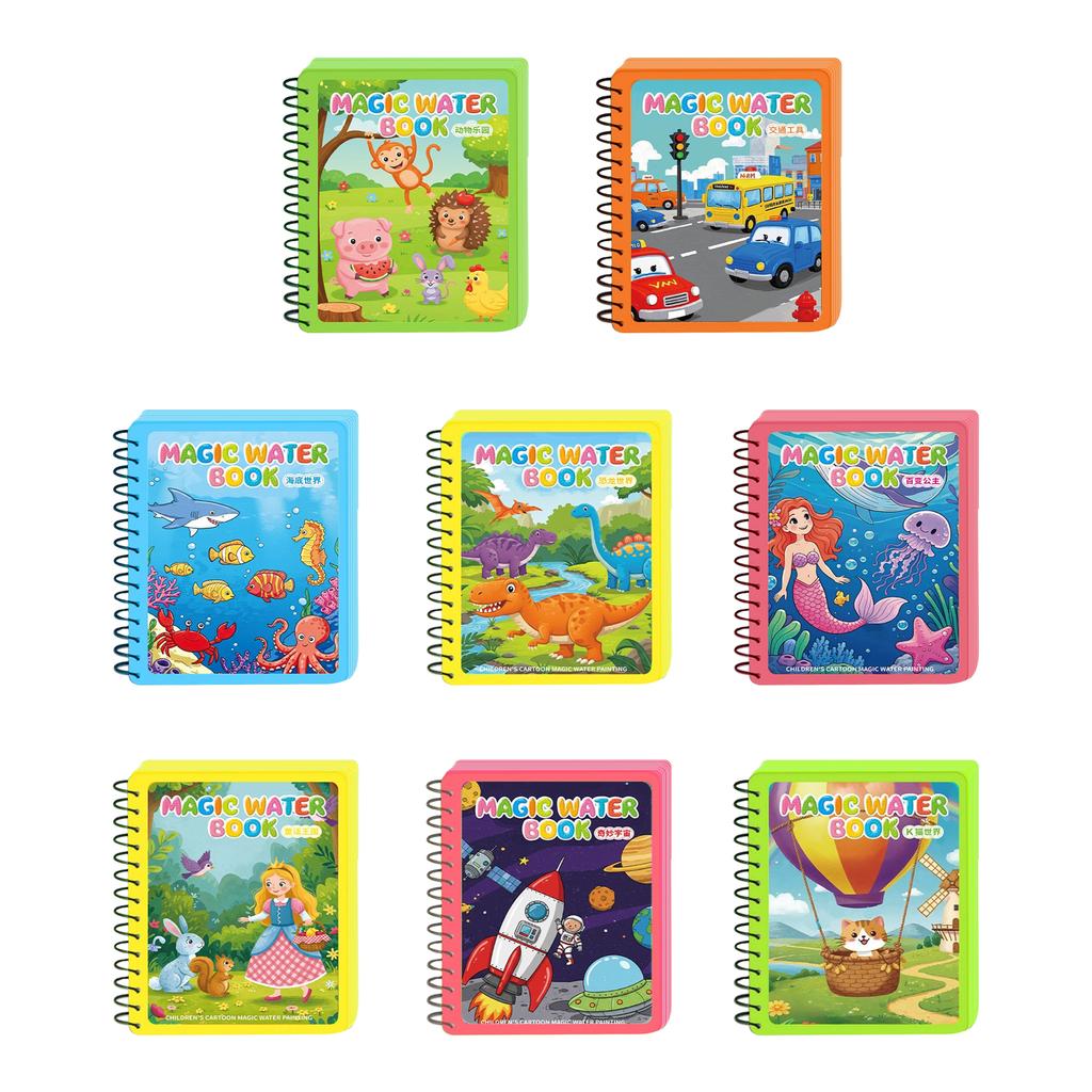 Children Early Educational Water Drawing Book and Water Pen Set Reusable Cartoon Coloring Magic Book for Kids Travel Use