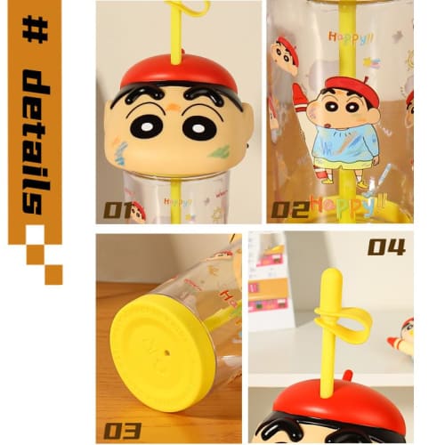 Crayon Shin-chan Kettle Cup with Shinnosuke Nohara Straw, Easy To Clean, Cute, Stylish, Gift, Juice, Transparent, Unisex, Home Use, Kids, Adults, Good