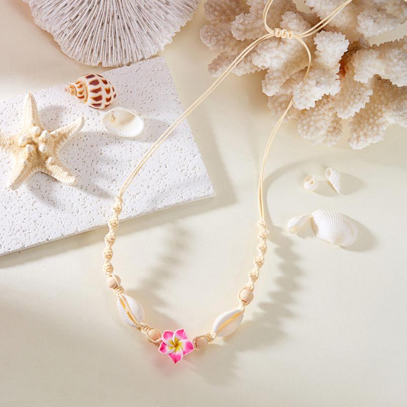 Bohemia Style Flower Shell Braided Necklaces For Women Cute Flower Choker Summer Beach Necklace Jewelry Accessories Gifts
