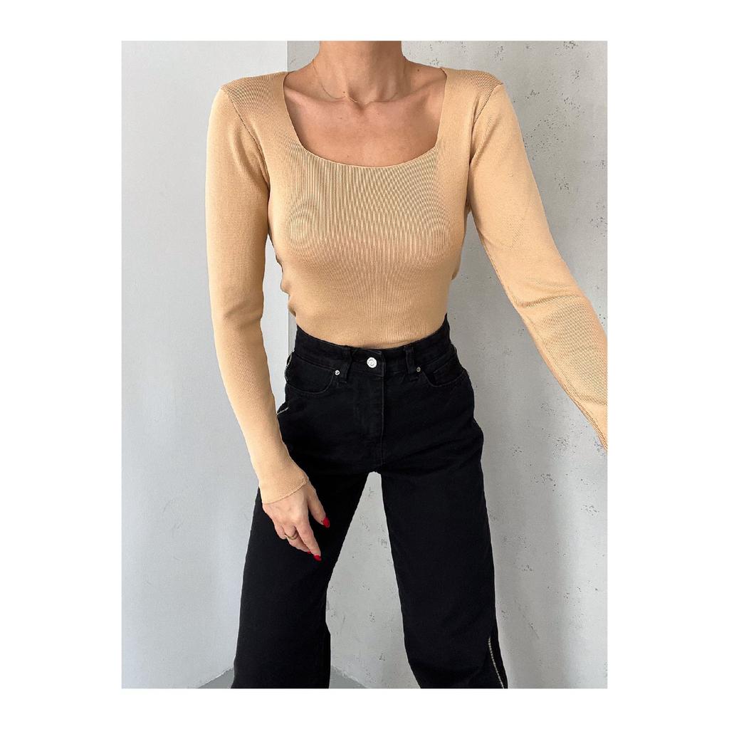 Женский трикотаж с квадратным воротником, сезонный свитер