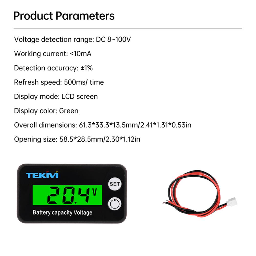 Цифровой вольтметр LCD DC 8~100V, индикатор емкости аккумулятора, измеритель мощности с защитой от обратной полярности, сигнализация низкого напряжения
