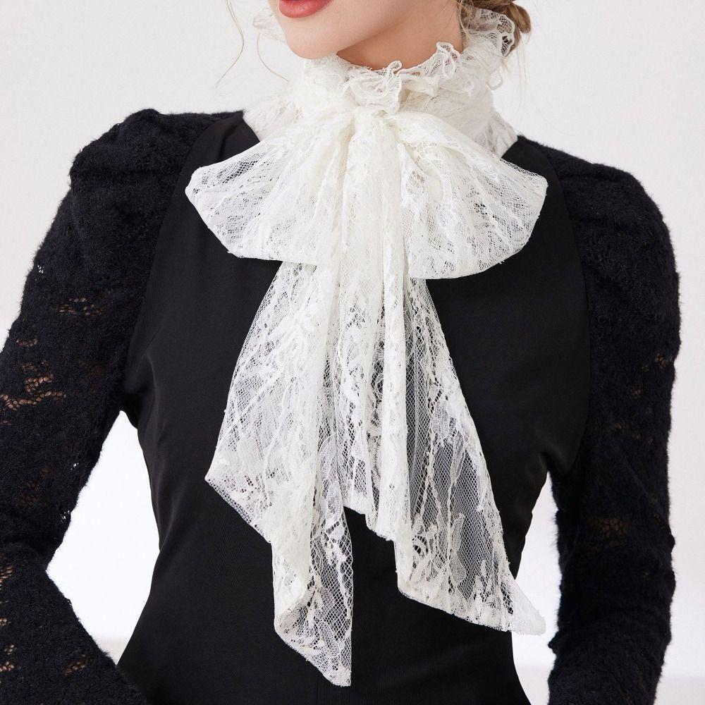 Detachable Lace Fake Collar Solid Color Ruffled edge Collar Elegant Bow Lace Collar Cardigan