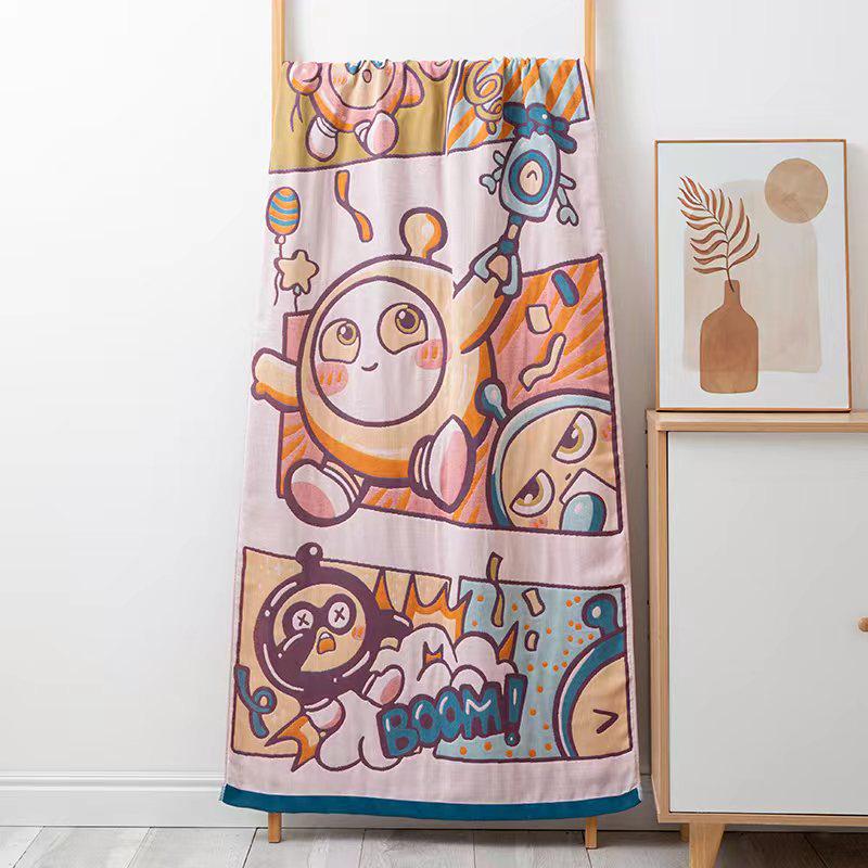 Extra Large Cotton Gauze Cartoon Bath Towel - Soft, Quick-Drying for Adults & Kids