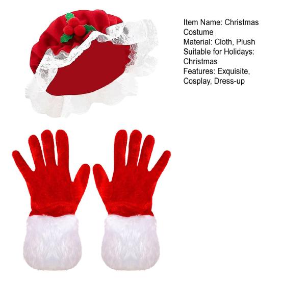 Mrs. Claus Costume for Adult Women Santa Claus Red Berry Bonnet Mob Cap