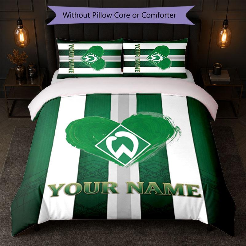 Werder Bremen FC Custom Name Text Bedding Set 1 Duvet Cover+2 Pillowcases Soccer Logo Personalized Gift For Special Occasion Bedroom Decor