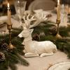 Holiday Home Furnishing 3D Printed Christmas Reindeer Figurine, Lying Down Deer Statue with Bell Elegant Antler Sculpture & Embossed Snowflake