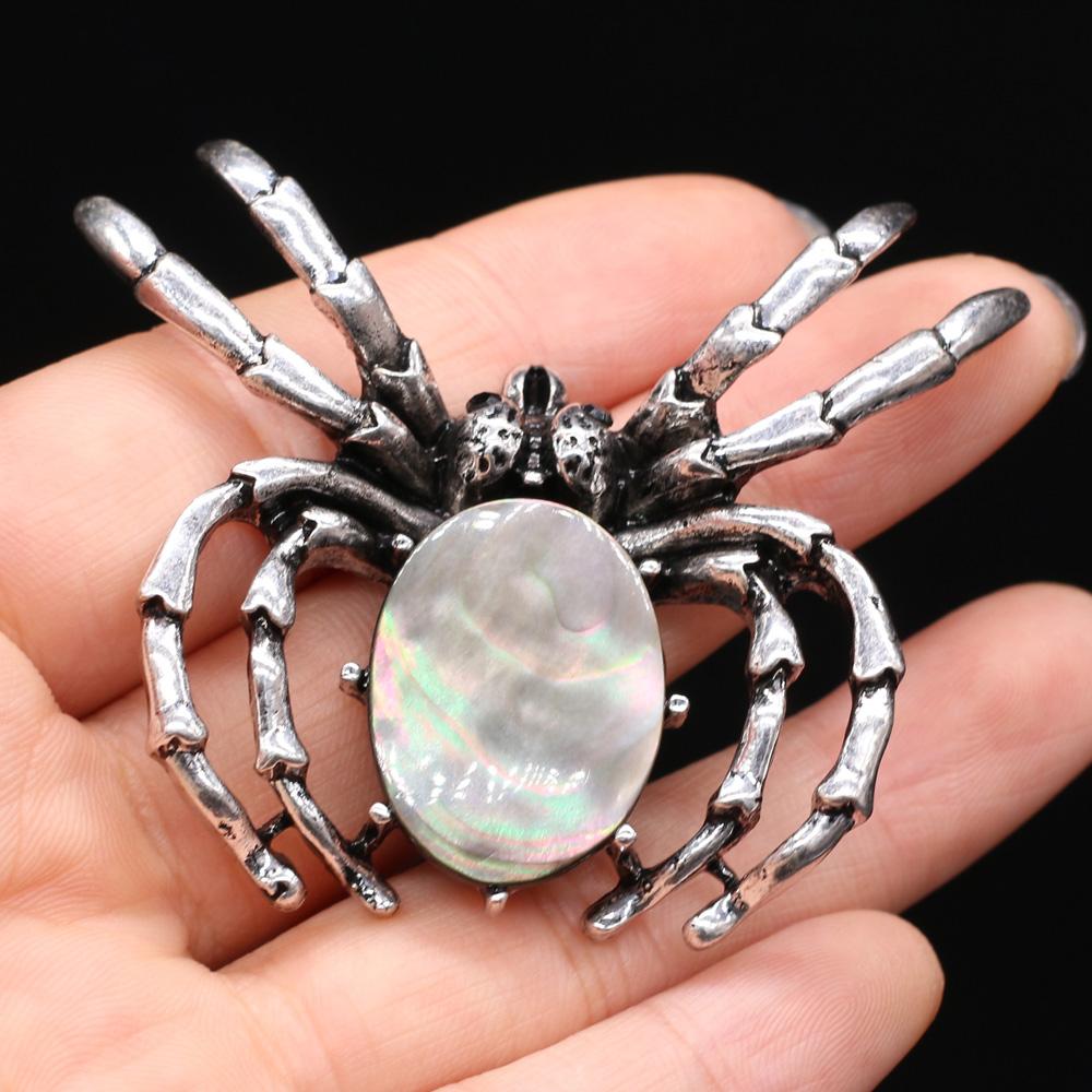Women Brooch Natural Stone Spider-Shaped Pendant For Jewelry Making DIY Necklace Bracelet Clothes Shirts Accessory