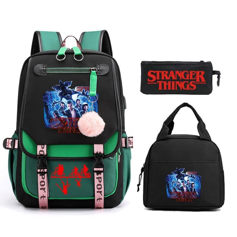 Модный Детский Рюкзак Stranger Things Комбинация Три Предмета Универсальный Для Мальчиков и Девочек Студенческая Школьная Сумка