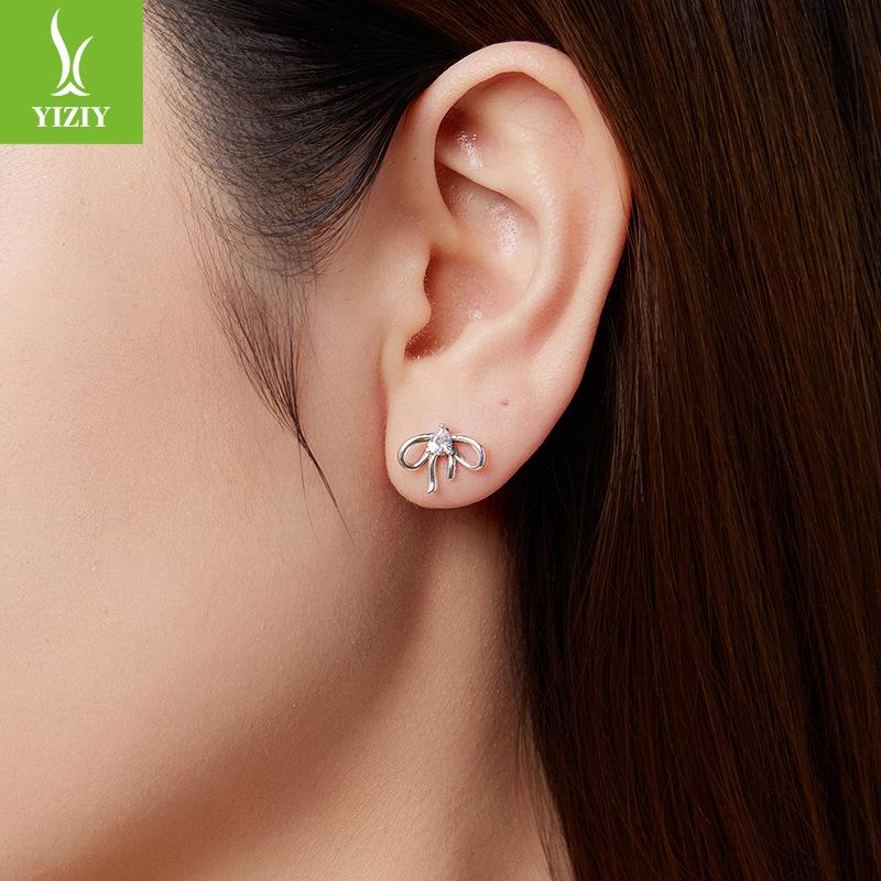 Water Drop Zircon Bow Stud Earrings, Elegant And Romantic Girl'S Heart S925 Sterling Silver Stud Earrings.