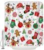 Christmas Shower Curtain Cute Reindeer Cookies Snowflake Red Green Xmas Balls Pine Tree Candy Holly Berry Winter Holiday Happy