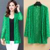 Women's Spring Summer Thin Lace Cardigan Long-sleeved Jacket Shawl Plus Size Outer Matching Skirt Top