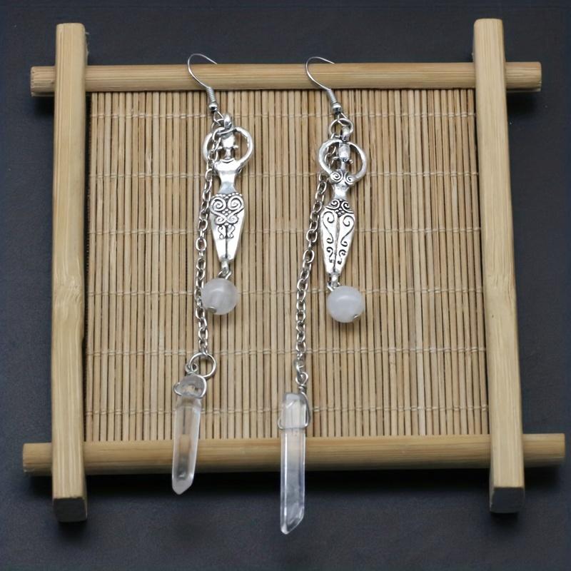 Angel Halo Goddess Chain Design With Natural Stone Decor Dangle Earrings Alloy Jewelry Elegant Style Reiki Energy Accessories