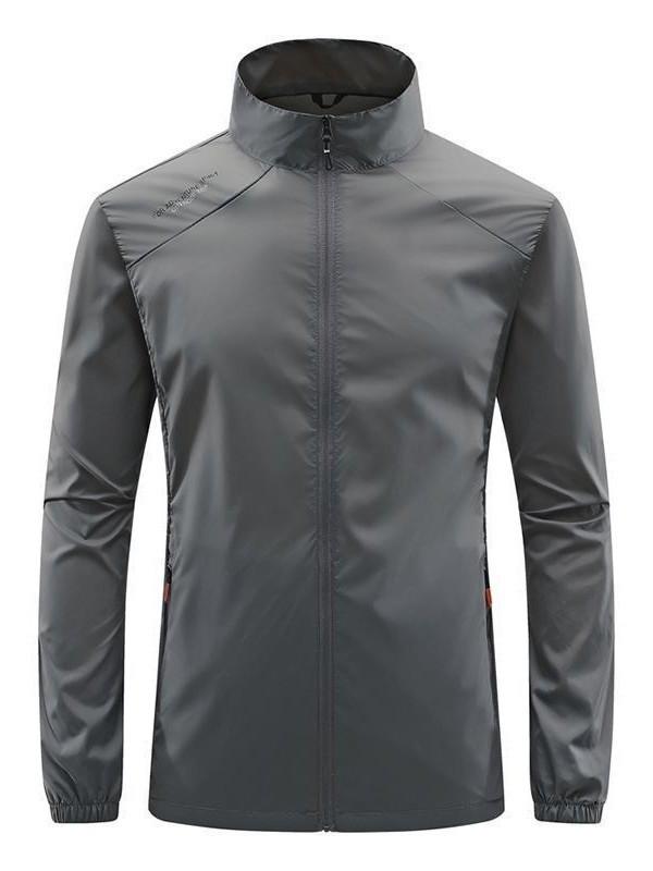 Мужская дышащая куртка из ледяного шелка с воротником-стойкой для защиты от солнца - Летняя тонкая водонепроницаемая ветровка для повседневной носки и рыбалки.