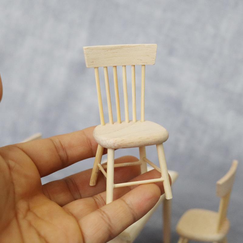 1:12 Miniature Solid Wood Chair for Dollhouse Restaurant or Study Scene