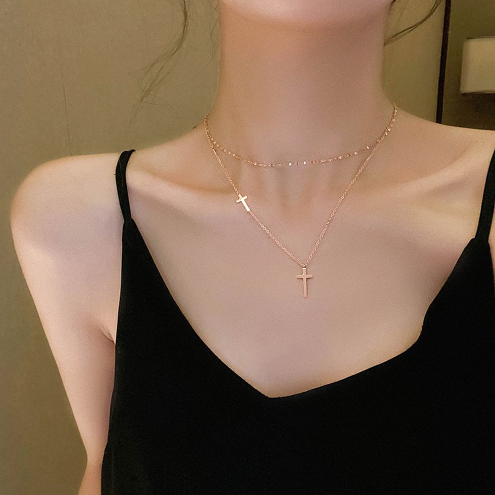 steel Korean Style Jewelry Women Pendant Necklace Double Layer Choker Metal Clavicle Chain